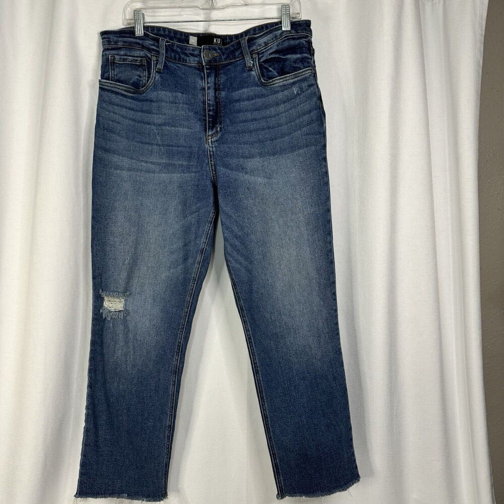 Kut from the Kloth Womens Jeans Blue 14 Rachael Mom Jean Distressed Cotton Blend
